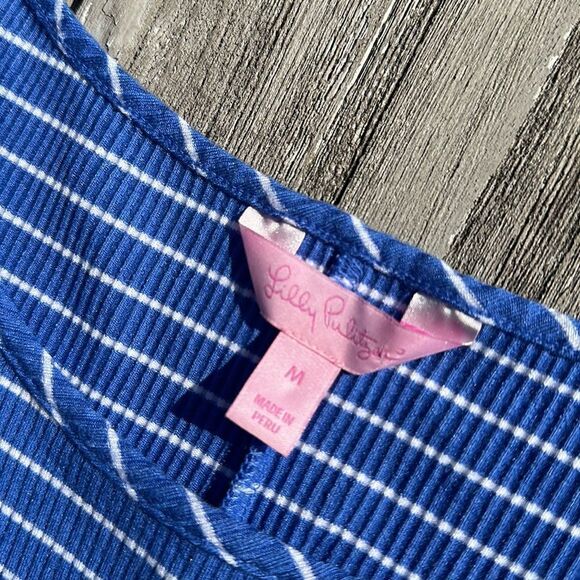 Lilly Pulitzer MEDIUM Marlowe Dress Beckon Blue White Breeze Stripe‎ 3/4 Sleeve - Picture 5 of 6